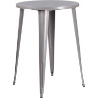 Flash Furniture CH-51090-40-SIL-GG 30'' Round Metal Indoor-Outdoor Bar Height Table in Silver